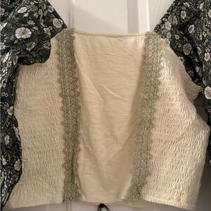 Anthropologie Cream and Green Floral Top
